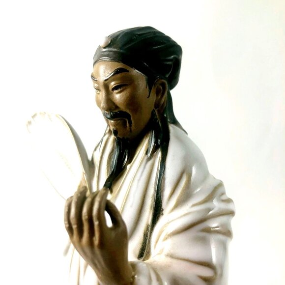 Vintage Shiwan Ceramic Scholar Figurine Handcrafted Chinese Immortal with Fan Sh - Picture 6 of 10